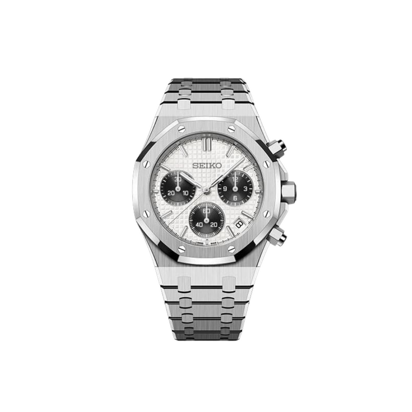 SEIKO MOD ROYAL OAK CHRONO WHITE MEN'S WATCH