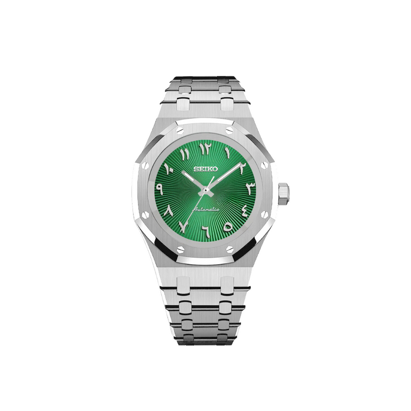 SEIKO MOD ROYAL OAK ARABIC DIAL SILVER/ GREEN DIAL