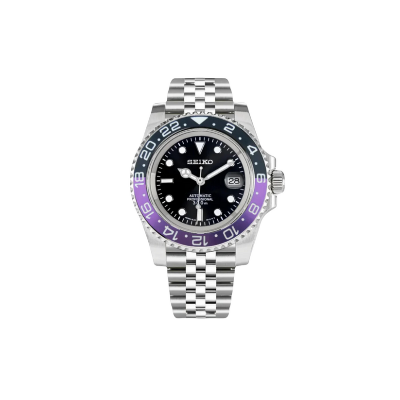 SEIKO MOD GMT BLACK PURPLE MEN'S WATCH