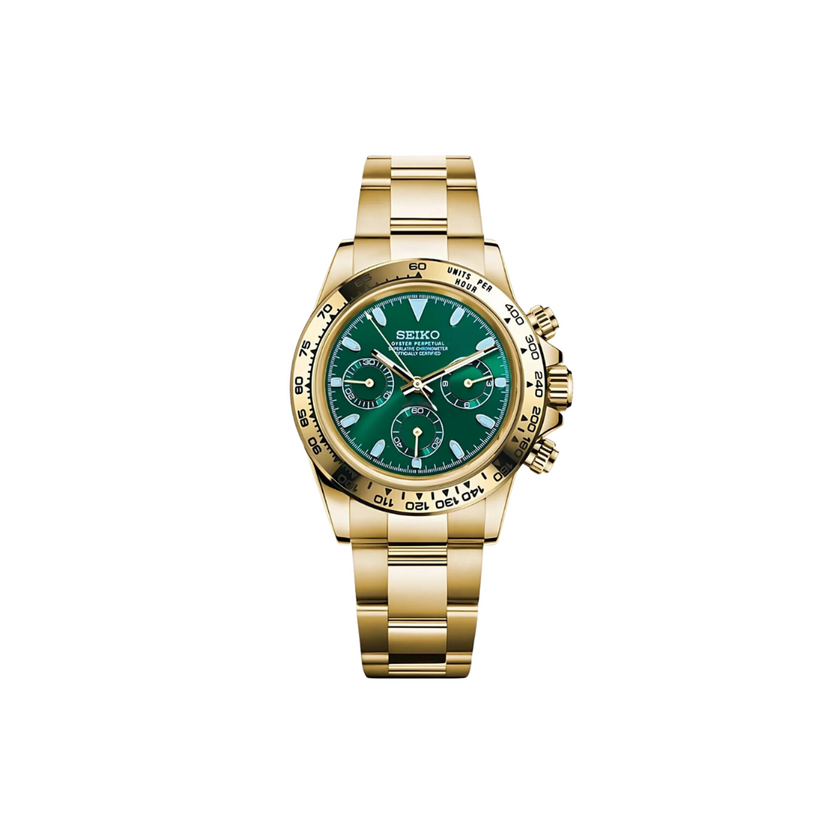 SEIKO MOD DAYTONA GOLD EMERALD MEN'S WATCH